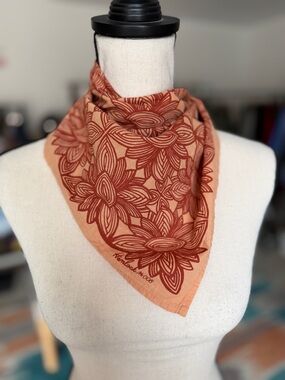 Floral Cotton Bandana Scarf in Peach and Rust Artist Creation